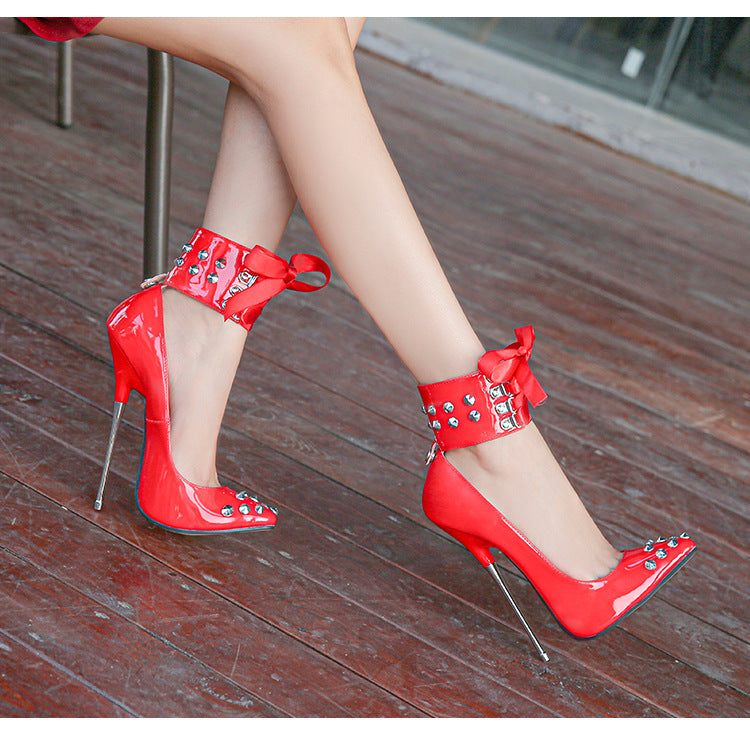 High-heeled shoes rivets pointed women's shoes