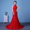 Big red wedding dress bride large size waist fishtail wedding dress palace fishtail tail Korean hanging neck