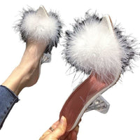 2021 Women Fluffy Ball Pointed Toes High Heel with Fuzzy Ball