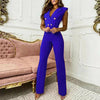 Elegant Button Rompers Houndstooth Print Casual Wide Leg Pants