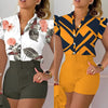 2023 Summer Floral Print Shirt Set Women High Waist Shorts 2 Pieces