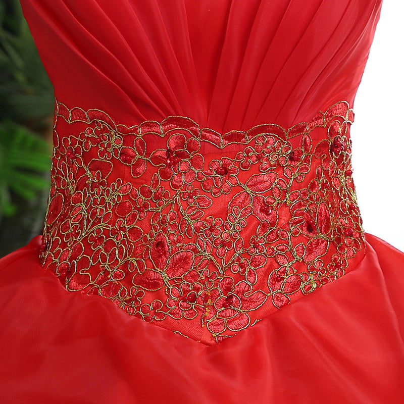 Tube Top Bride Red Wedding Dress Large Size