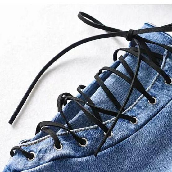 Vintage Skinny Zipper High Waist Cross Lacing up Jeans Women Slim Fit
