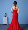Big red wedding dress bride large size waist fishtail wedding dress palace fishtail tail Korean hanging neck