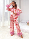 Women's Clothing Valentine's Day Sweet Loving Heart Printed Casual Suit Pajamas