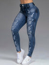 Double Buttoned Slim Fit Bodycon Trousers Ripped Stretch Jeans Pants