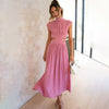 Pleated High Waist Hollow Out Dress with Half High Collar