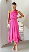 One Shoulder Pleated Irregular Long Party Dress