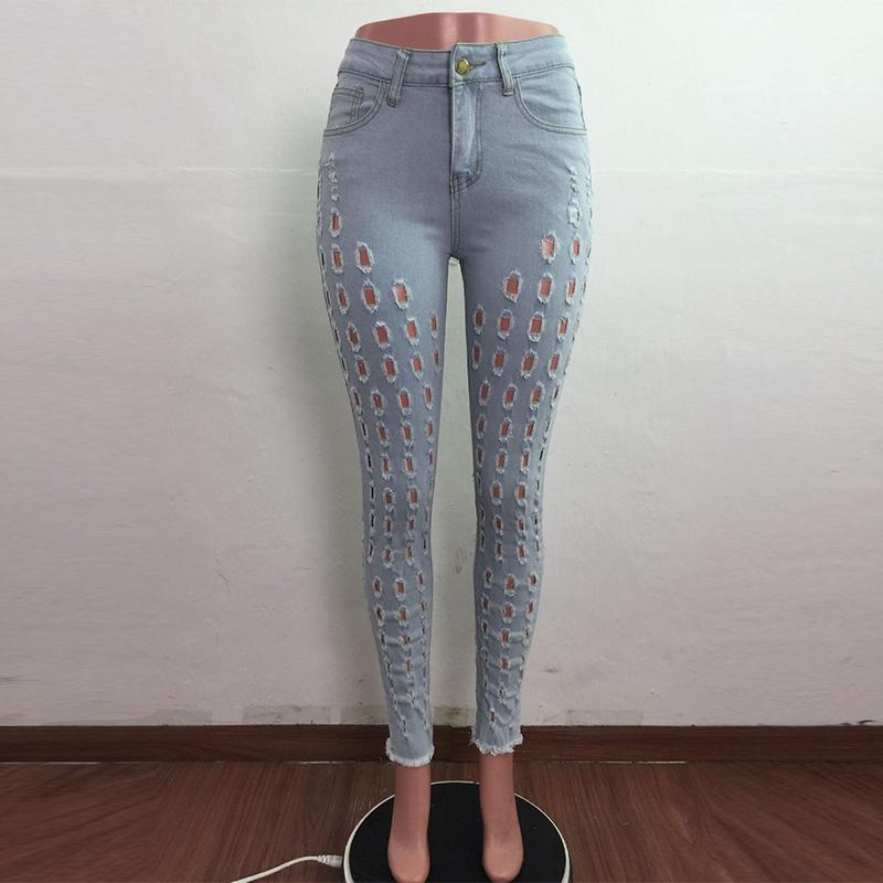 Skinny Ripped Holes Denim Pants Chic Jeans