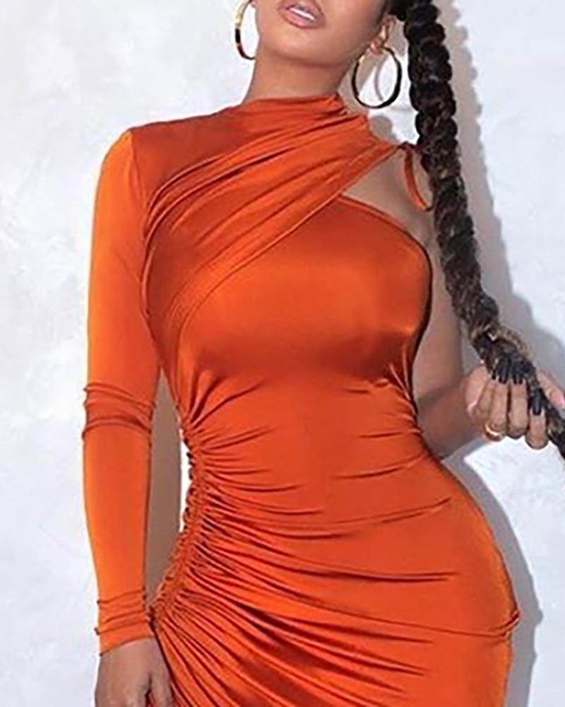 Sexy One Shoulder Drawstring Ruched Bodycon Dress