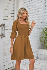Square Neckline Puff Sleeve Backless Dress for Women.