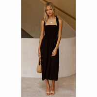 Chic Round Neck Solid Color Dress with Waist Belt