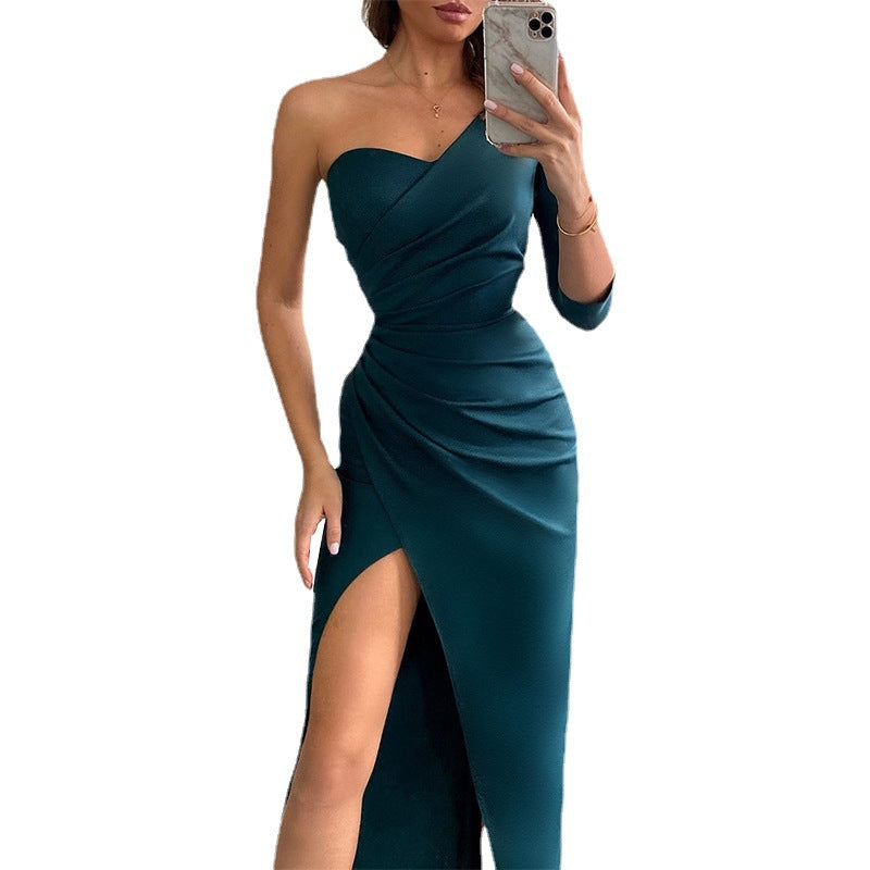 Sexy Maxi Dress with Strapless Bodice and High Slit