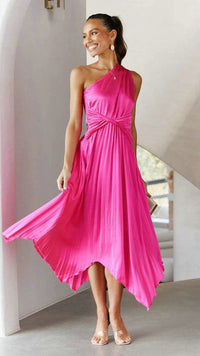 One Shoulder Pleated Irregular Long Party Dress