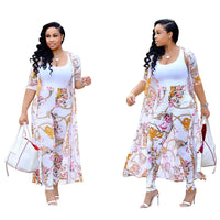 Summer 2 Piece Set Women Cardigan Long Trench Tops And Bodycon Pant