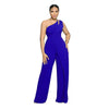 One Shoulder Sleeveless Wide Leg Solid Elegant Jumpsuits