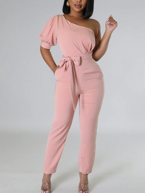 Women One Shoulder Slim Sweet Jumpsuit