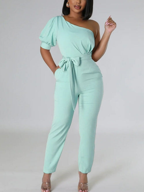 Women One Shoulder Slim Sweet Jumpsuit