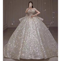 One-shoulder High-quality Long Trailing Heavy Industry Retro Wedding Dress