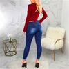 Women's High Waisted Skinny Destroyed Ripped Hole Denim Pants