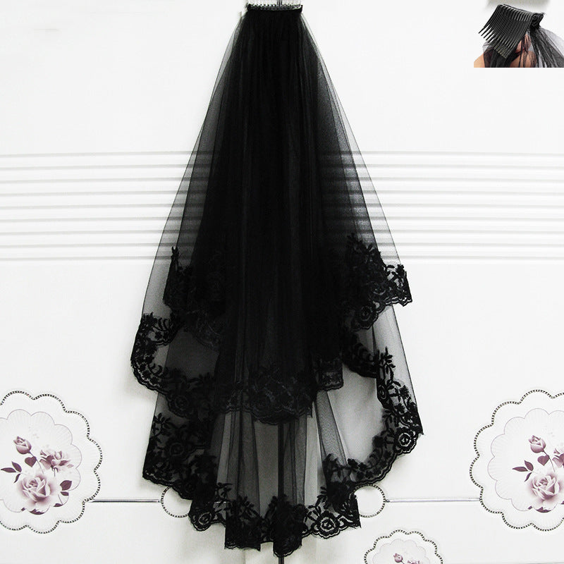 Black Veil Short Lace Headdress Spiritual Love Wedding Clothes Party Photo Veil Veil