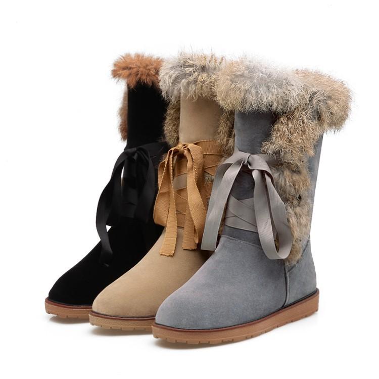Women nubuck snow boots big size snow shoes lace up cotton booties